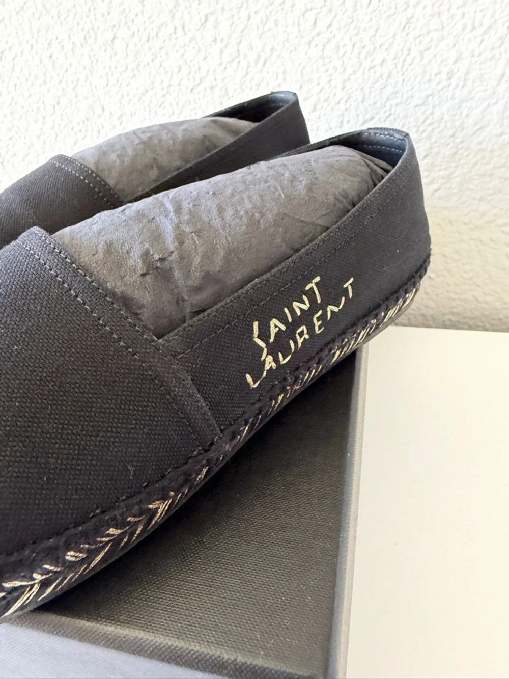 Saint Laurent Black Canvas Espadrilles with Braided Jute Trim - Picture 2 of 5